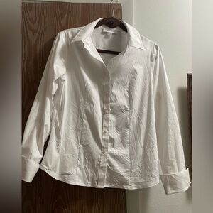 Calvin Klein White Button Down Long-Sleeve Blouse with French cuff sleeves.